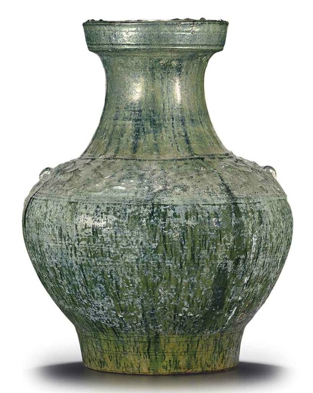 A large green-glazed red pottery jar, hu, Han dynasty (206 BC-AD 220) 