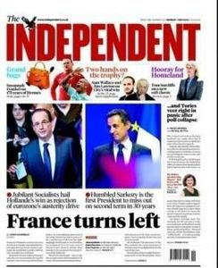 The Independant couv Hollande et Sarkozy