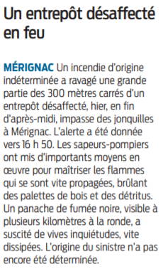 2022 02 28 SO Mérignac Un entrepôt désaffecté en feu