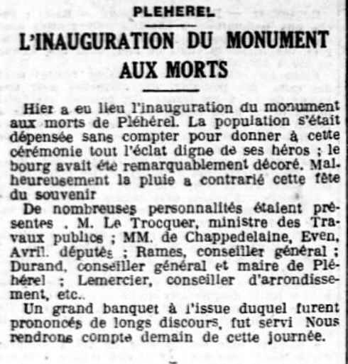 inauguration Monum Pléhédel