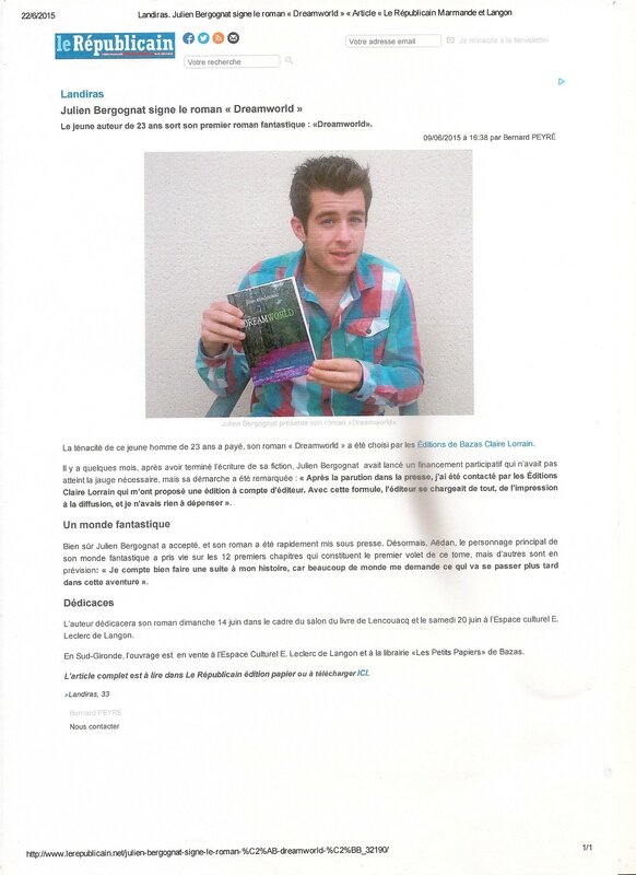 Julien Bergognat signe son roman Dreamworld