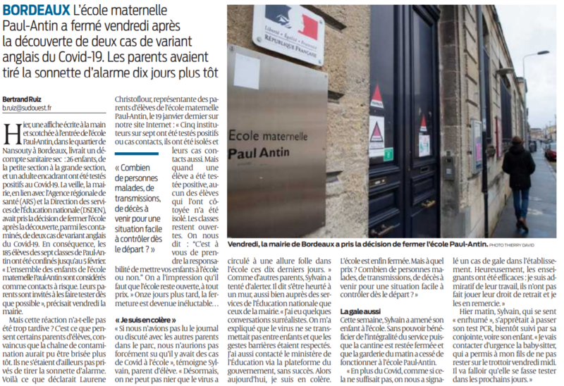 2021 01 31 SO Une école fermée à cause du variant anglais