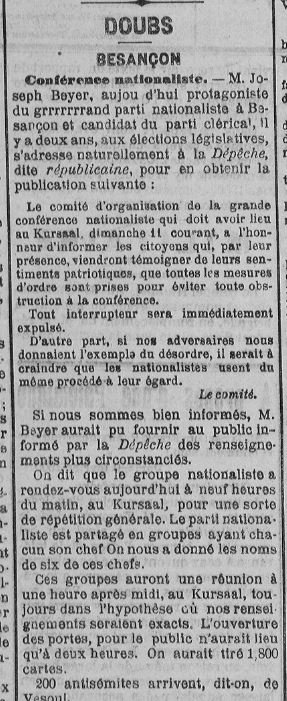 conférence patriotique Petit Comtois 11 février 1900
