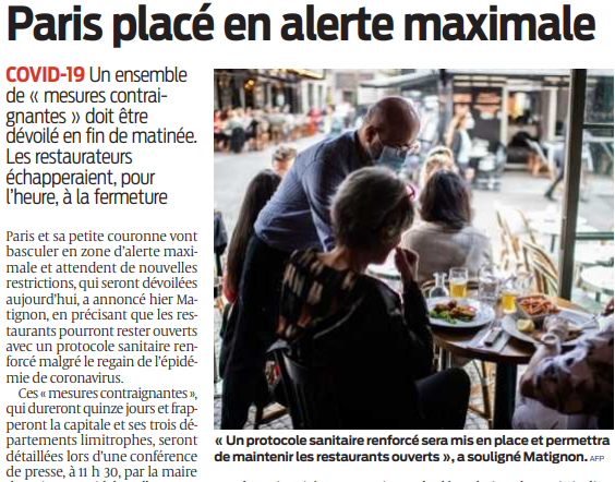 2020 10 05 SO Paris placé en alerte maximale