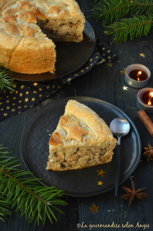 tourte végétale de Noël - champignon, châtaignes et tofu fumé