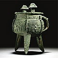 A rare archaic bronze <b>ritual</b> tripod vessel, jia, Shang dynasty