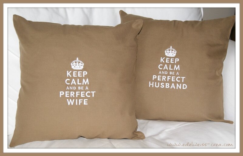 Housses de coussin brodée - Keep Calm and be a perfect wife - perfect husband