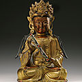 A gilt-bronze figure of <b>Manjusri</b>, Ming dynasty (1368-1644)