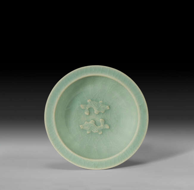 A small Longquan celadon 'Twin fish' dish, Southern Song-Yuan dynasty (1127-1368)