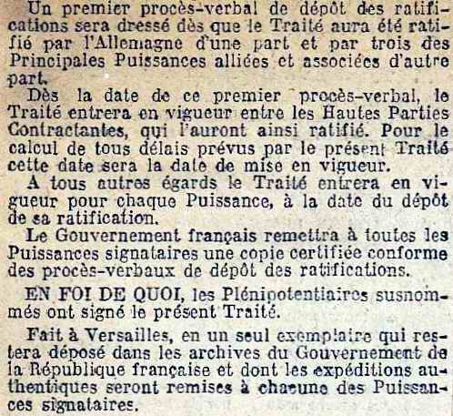 signature traité de Versailles