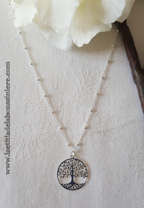 Collier Arbre de Vie sur chaîne perlée (argent massif) - 41 €
