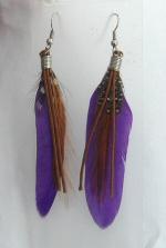 Boucles d'Oreilles Plumes Style Cheyenne Violet Et Marron