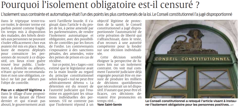 2021 08 06 SO Pourquoi l'isolement obligatoire est-il censuré