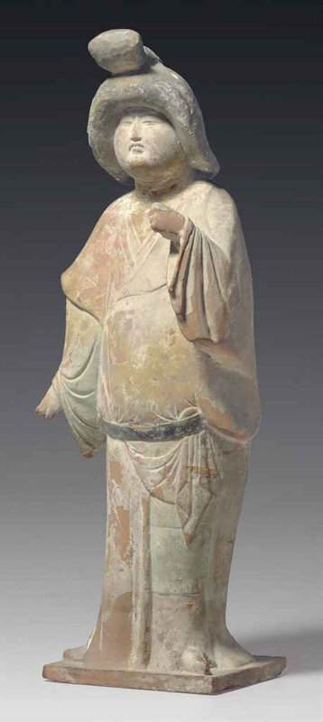 A painted red pottery figure of a lady, Tang dynasty (618-907) 