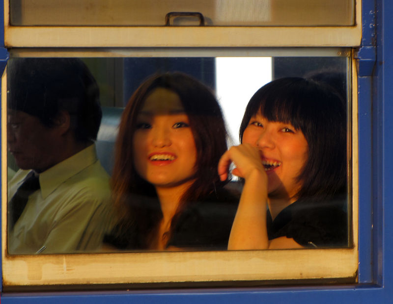 Happy girls in a densha!