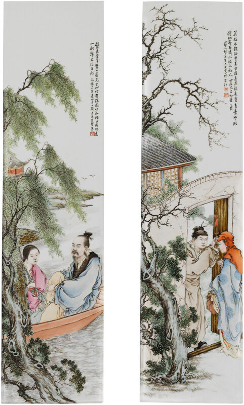 A set of two famille-rose 'figural' plaques by Wang Dafan, dated Republic 18th year, corresponding to 1929