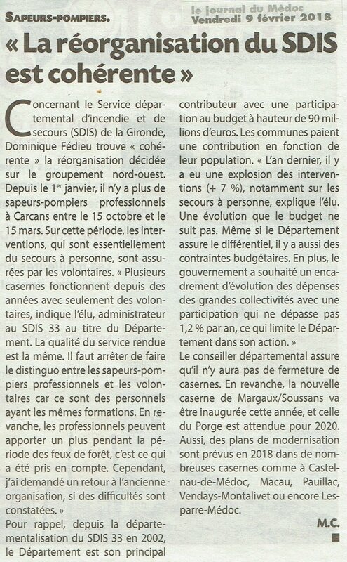 2018 02 09 JDM La réorganisation du SDIS est cohérente