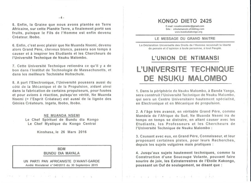 L'UNIVERSITE TECHNIQUE DE NSUKU MALOMBO a