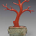 A rare and unusual faux <b>coral</b> lacquered wood 'branch', 18th-early 19th century