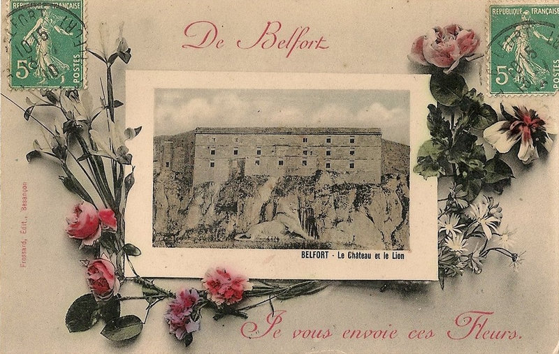 Belfort CPA Série fleurs Envoie ces fleurs Château Lion Frossard