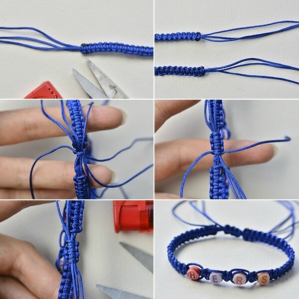 How to Make Square Knot Braided Couple Bracelet with Alphabet Beads (6)