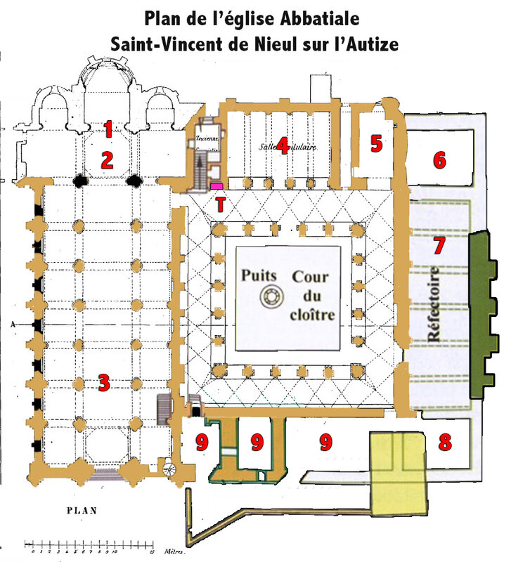 Plan de l'église Abbatiale Saint-Vincent de Nieul sur l'Autize