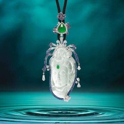 Icy Jadeite 'Guanyin', Jadeite, Sapphire and Diamond Pendant, Alessio Boschi