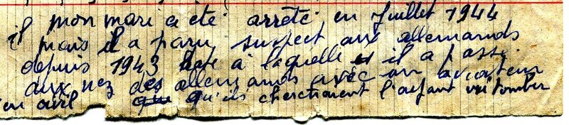 manuscrit d'Hélène LALLAU mentionnant l'arrestation
