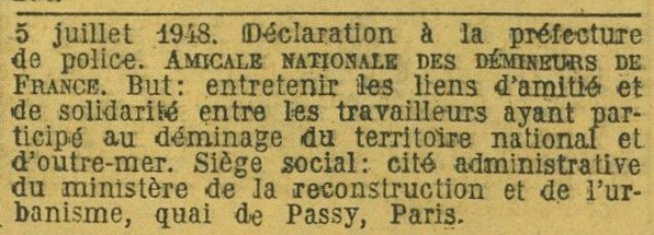 1948 08 05 Création Amicale Nationale démineurs JO R
