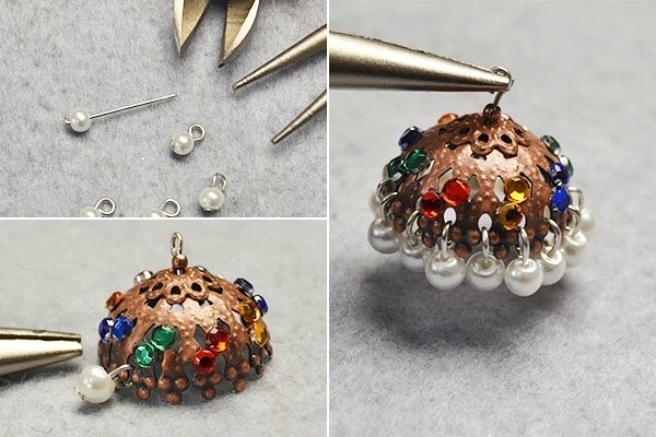 Pandahall Original Project-How to Make Tibetan Pearl and Cabochons Hoop Earrings(6)