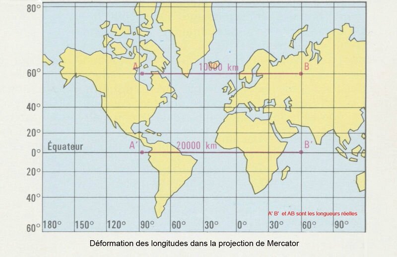 projection Mercator et déformation longitudes