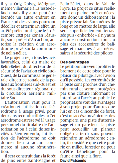 2022 01 07 SO Velin-Beliet La création d'un aérodrome privé autorisée dans la forêt2