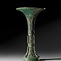 A Finely Cast Archaic Bronze Ritual Wine Vessel, Gu, Shang Dynasty, <b>Anyang</b> <b>phase</b> (1300–1050 BC)