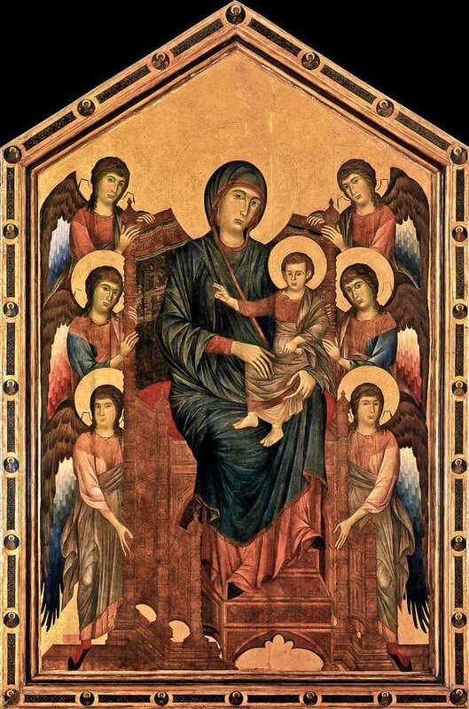 Cenni di Pepo, dit Cimabue, La Vierge et l'Enfant en majesté entourés 6anges, v1280, 424x276cm, Louvre