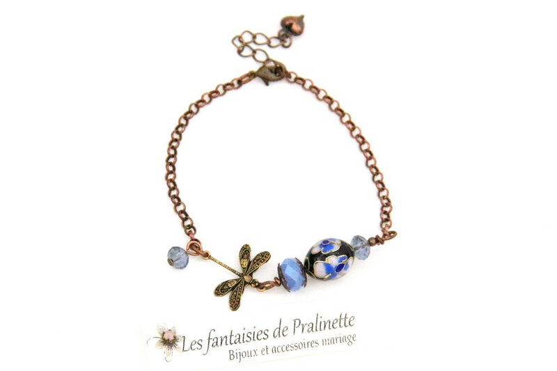accessoires-bracelet-chaine-libellule-perle-cloisonnée-et-cristal-cuivre-et-bronze