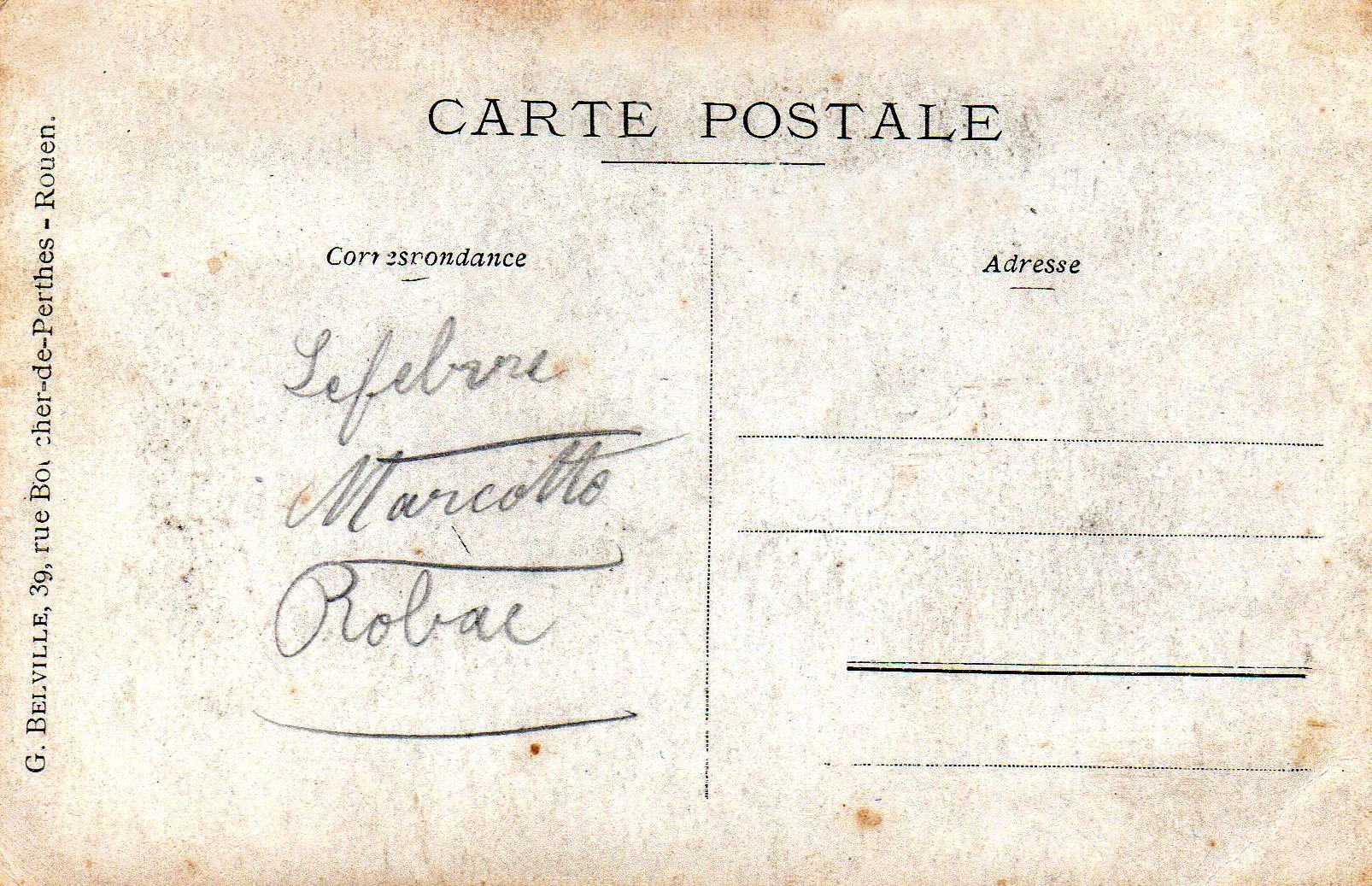 Rouen, caserne Jeanne d'Arc, scellerie du 43e RAC Lefebvre, Marcotte, Robac 1911 corresp