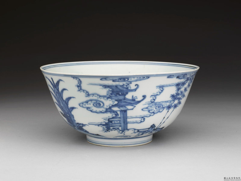 Blue and white figure bowl, Ming dynasty (1368-1644)