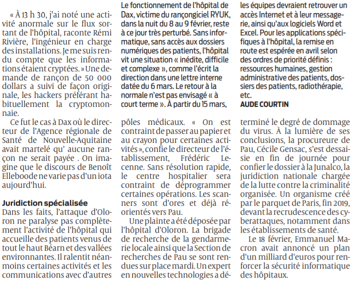 2021 03 10 SO L'hôpital d'Oloron visé par une cyberattaque2