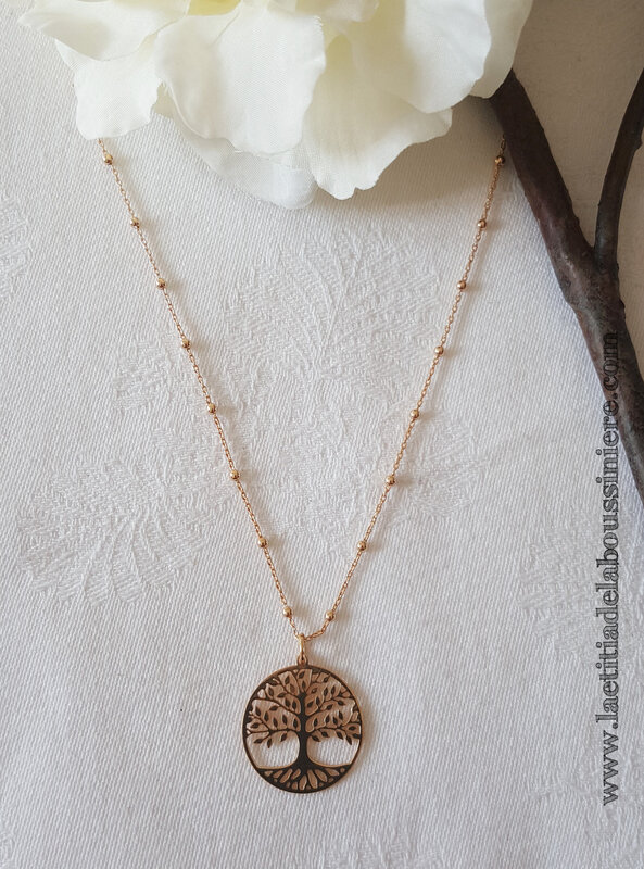 Collier Arbre de Vie sur chaîne perlée (plaqué or) - 53 €