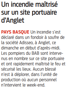 2022 03 28 SO Un incendie maîtrisé sur un site portuaire d'Anglet