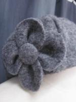 Chapeau AGATHE en laine bouillie gris moyen chiné - Doublure coton vichy gris et écru - taille 58 (3)