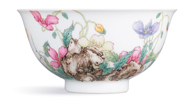 An extremely fine and magnificent imperial falangcai 'poppy' bowl, blue-enamel mark and period of Qianlong (1736-1795)