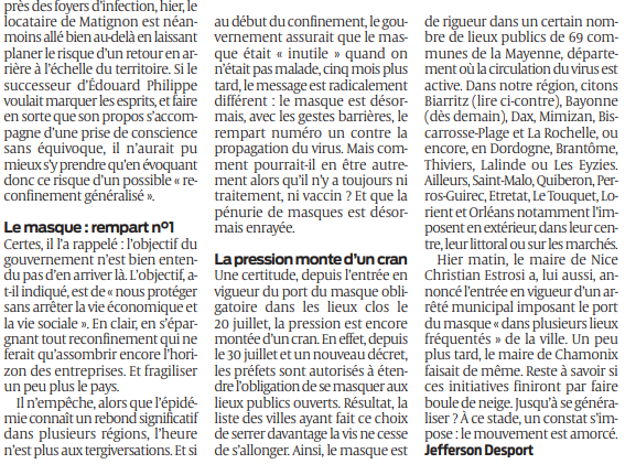 2020 08 04 SO Castex brandit la menace d'un reconfinement généralisé2