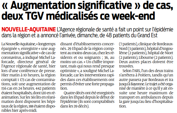 2020 03 28 SO Augmentation significative de cas deux TGV médicalisés ce week-end