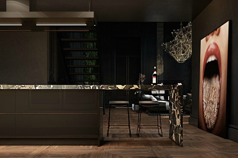 Luxury-kitchen-pop-art-tongue-art-marbled-kitchen-bench