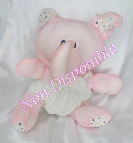 Doudou Peluche Elephant Puffalump Toile Parachute Rose Bleu Vert Pois Vintage