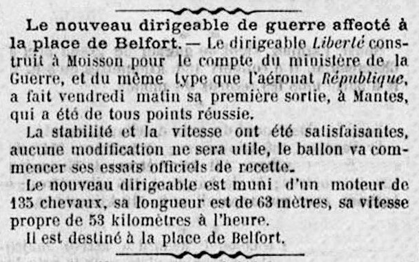 1909 08 29 Dirigeable Le Liberté La Frontière