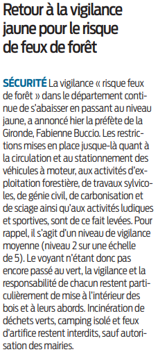 2022 09 27 SO Retour à la vigilance jaune pour le risque de feux de forêt