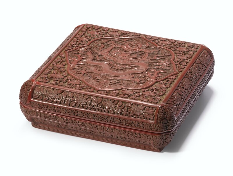 A Carved Cinnabar Lacquer Box and Cover, Mark and Period of Wanli, Dated in Accordance with 1595