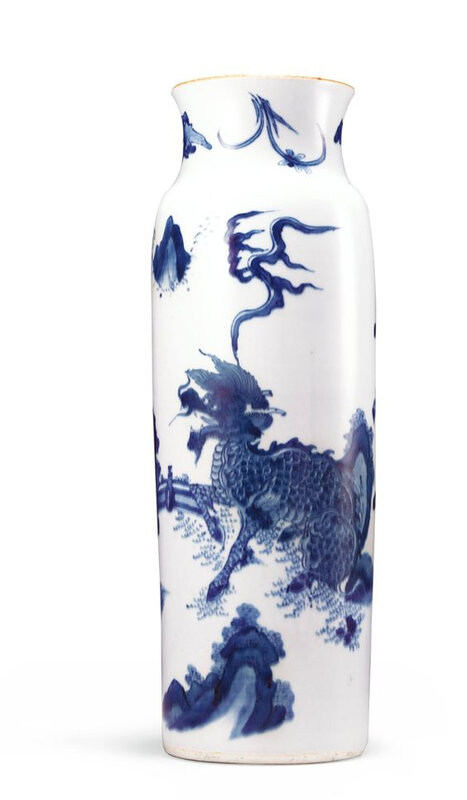 A blue and white 'Qilin' sleeve vase, circa 1640-60